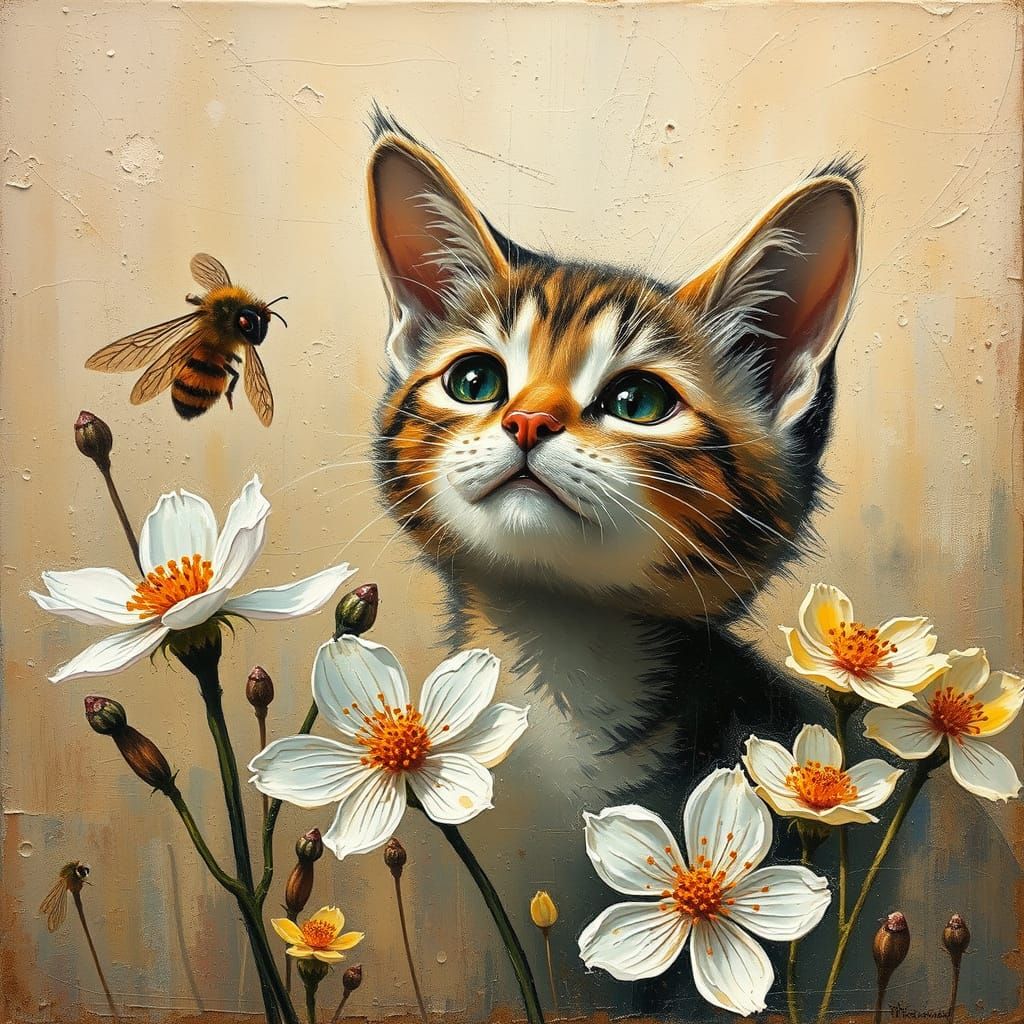 Whimsical Golden Age Illustration of a Happy Kitten