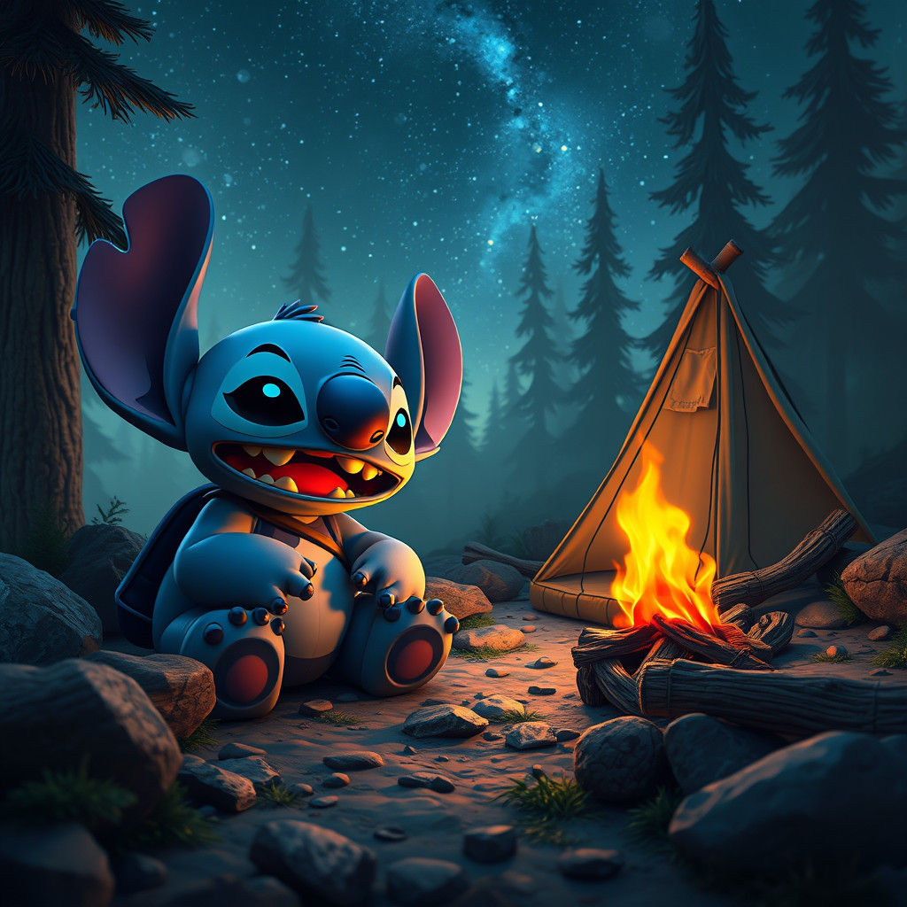 Stitch Camping: Detailed Matte Painting