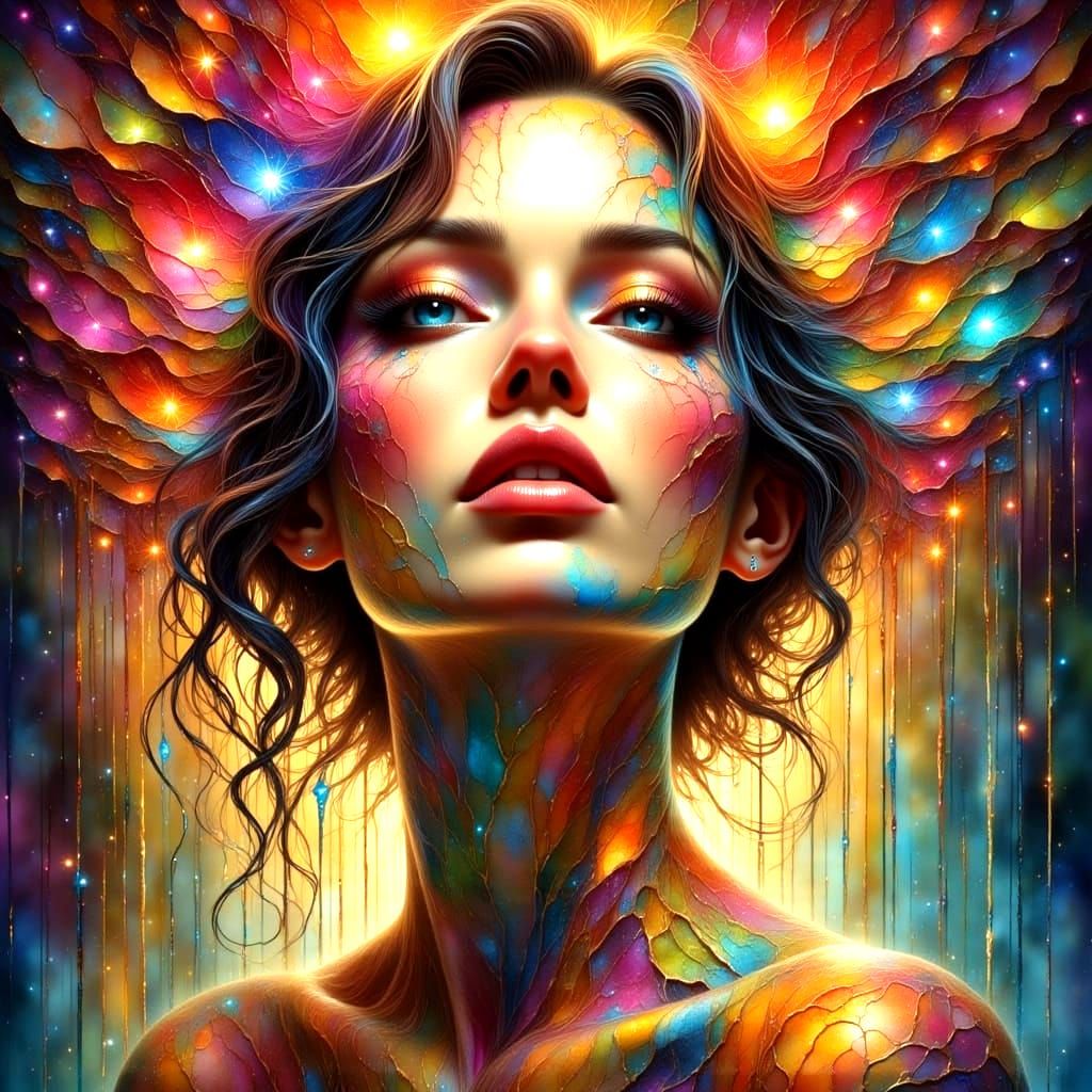 Beautiful Woman with Alcohol Glass in Ink Wash Style