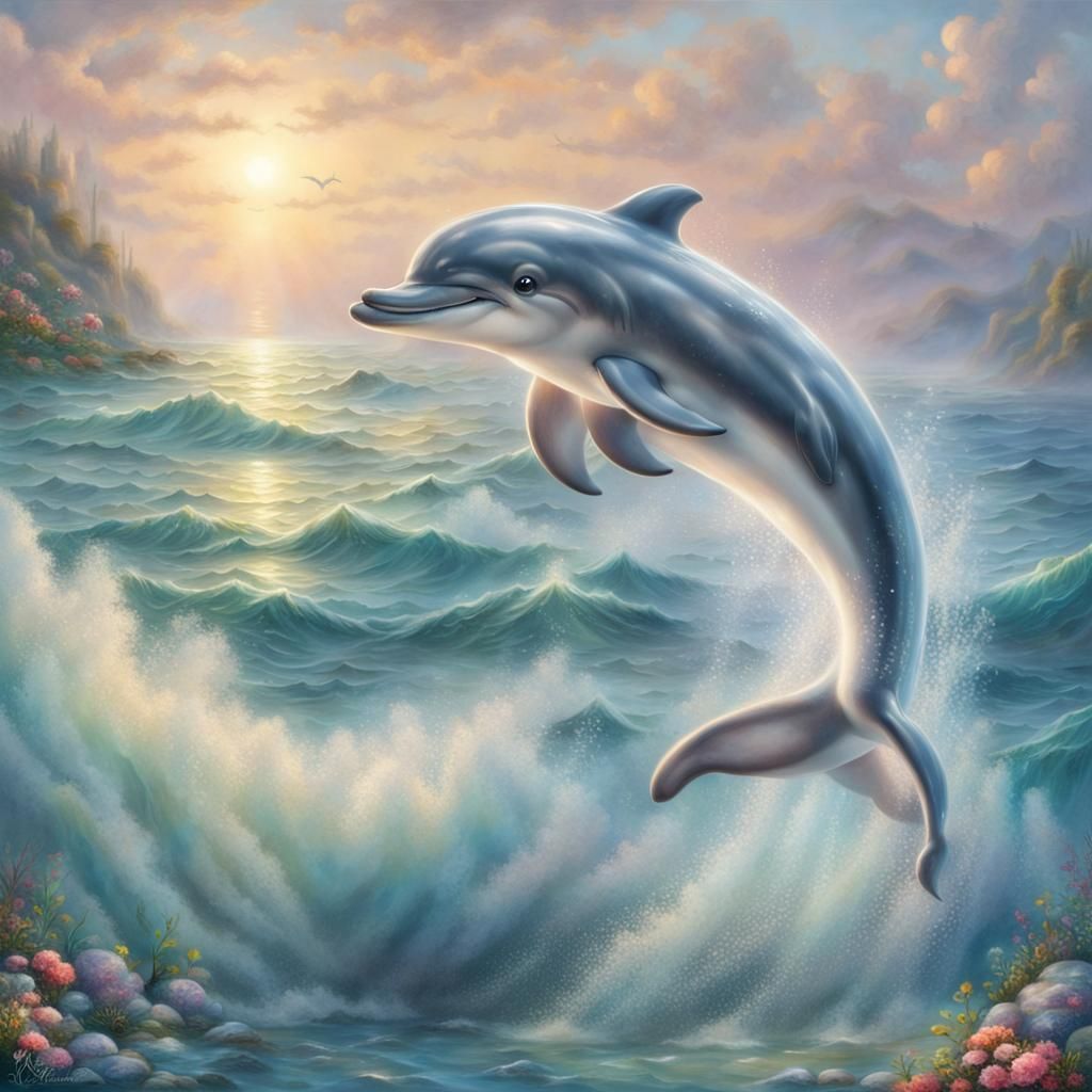 Baby Dolphin Leaps in Ethereal Fantasy Style