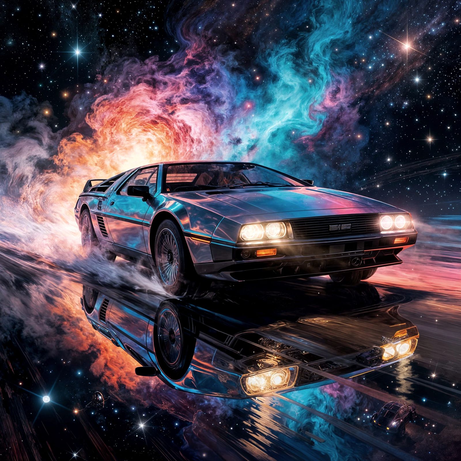 Futuristic Car Drifting in Cosmic Void