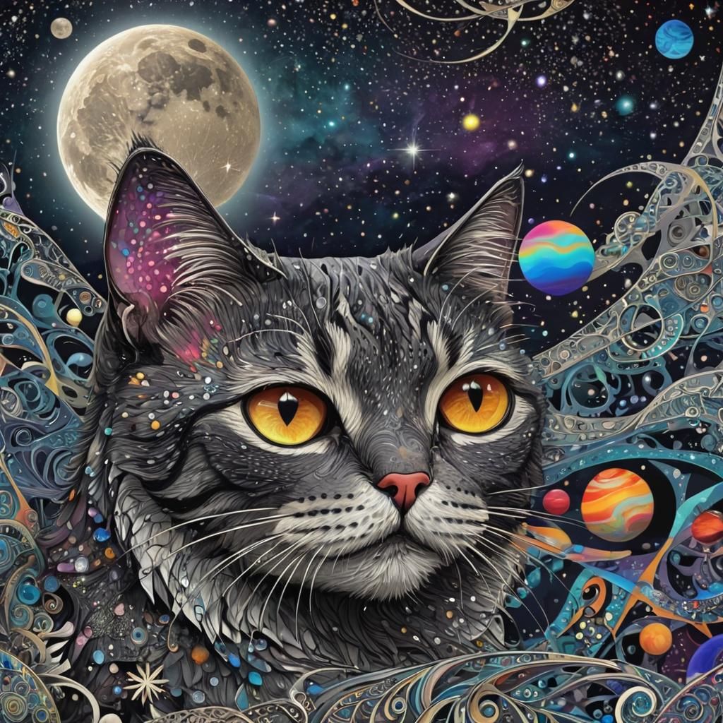 Cats Under the Vibrant Moon with Celestial Sounds