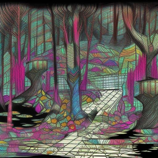 Detailed Pencil Sketch of a Beautiful Forest