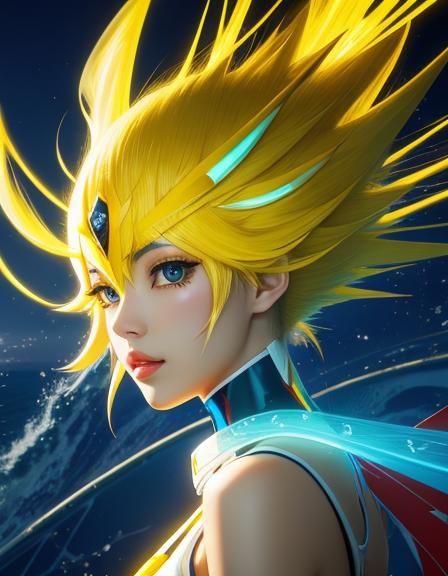 Abstract Eccentric Hairstyle with Luminous Seascape Effect