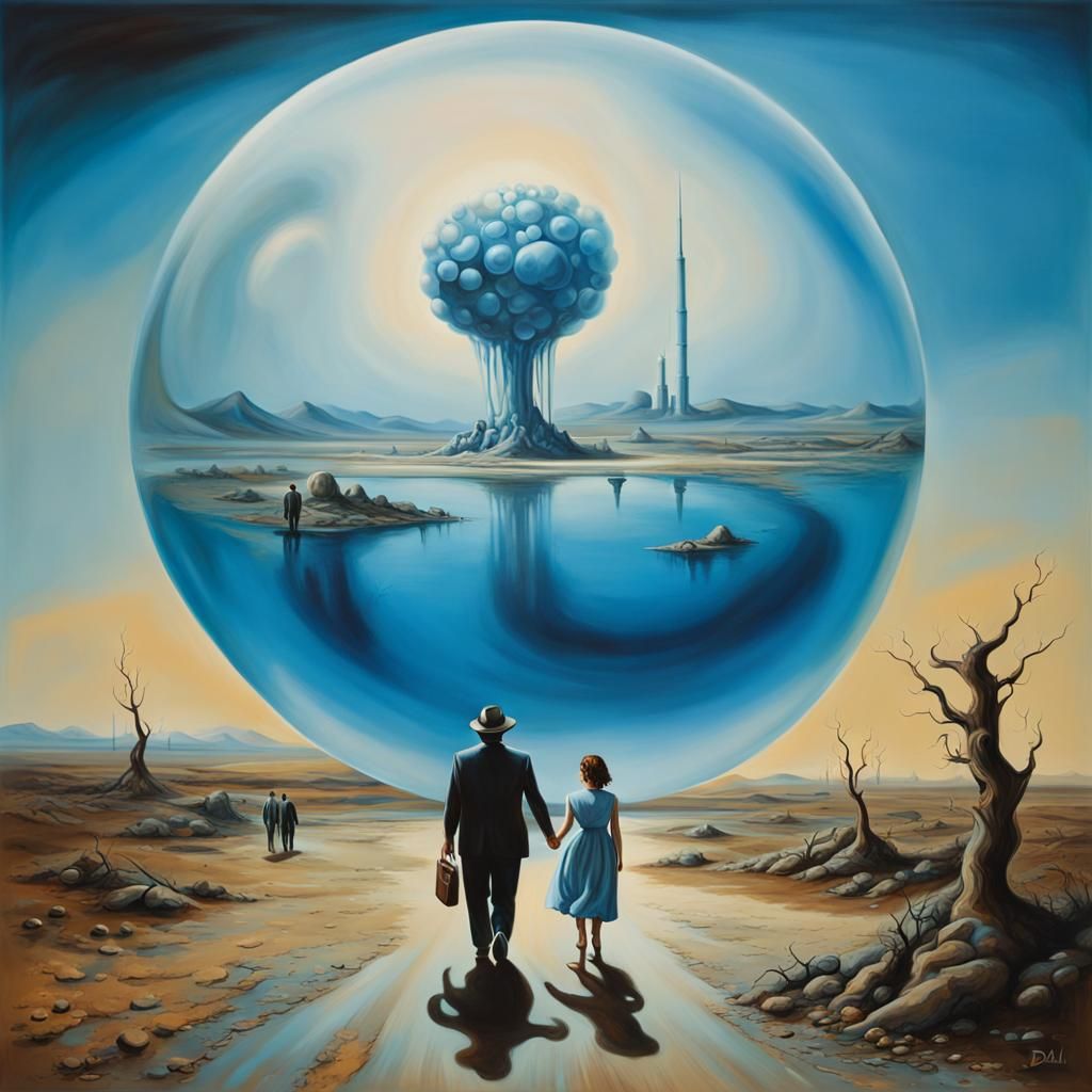 Family in Bubble Walking Away From Nuclear Explosion