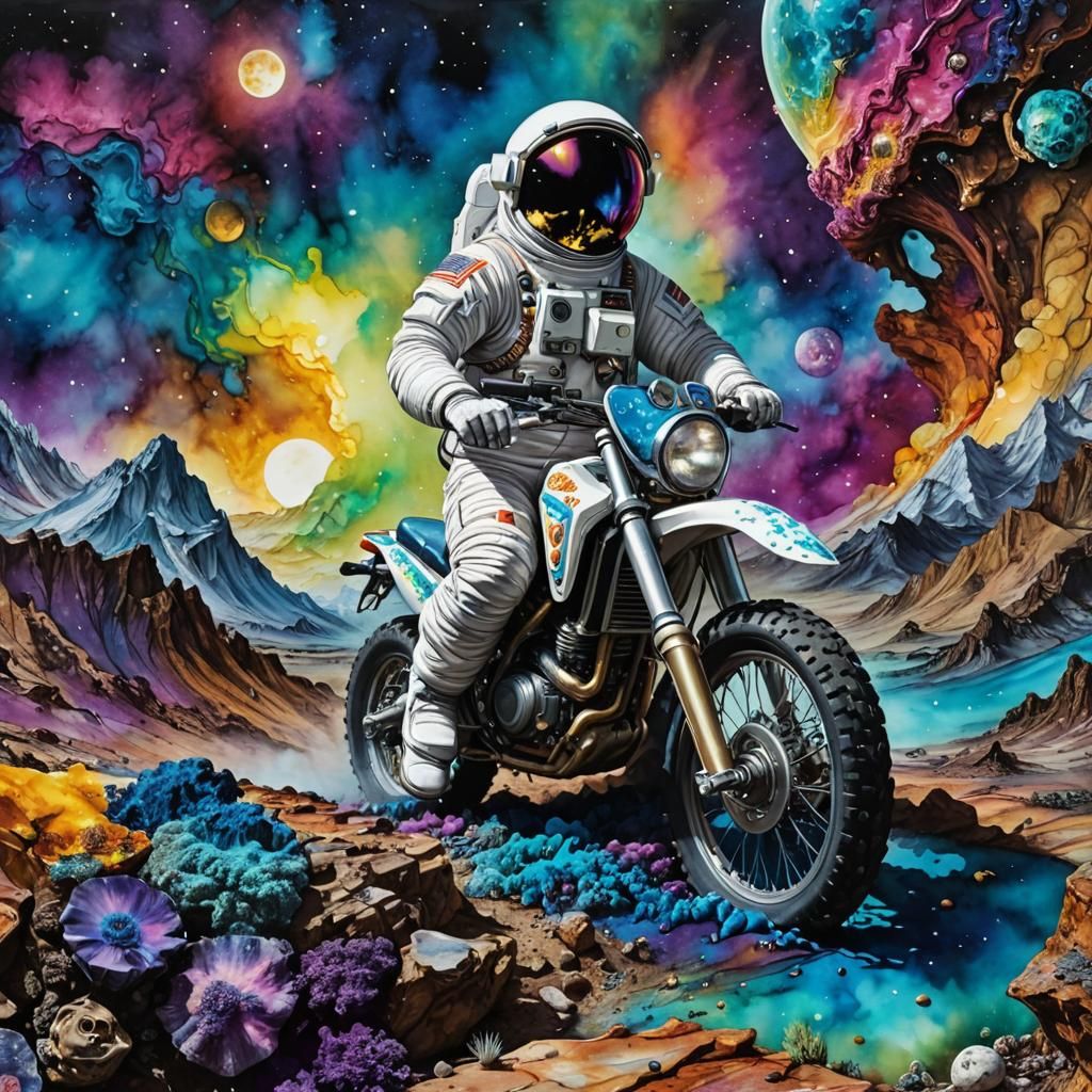 Hallucinogenic Alien Moonscape with Cosmonaut