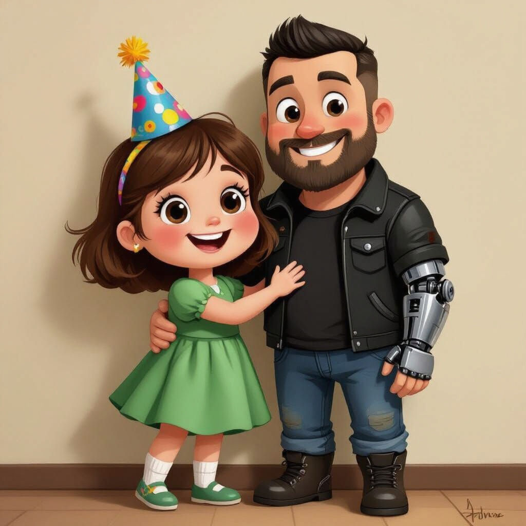 Heartwarming Embrace in Animated RPG Style