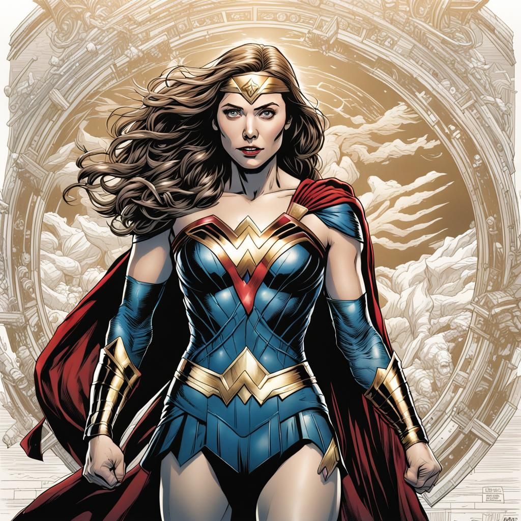 Elizabeth Olsen as Wonder Woman in Comic Art