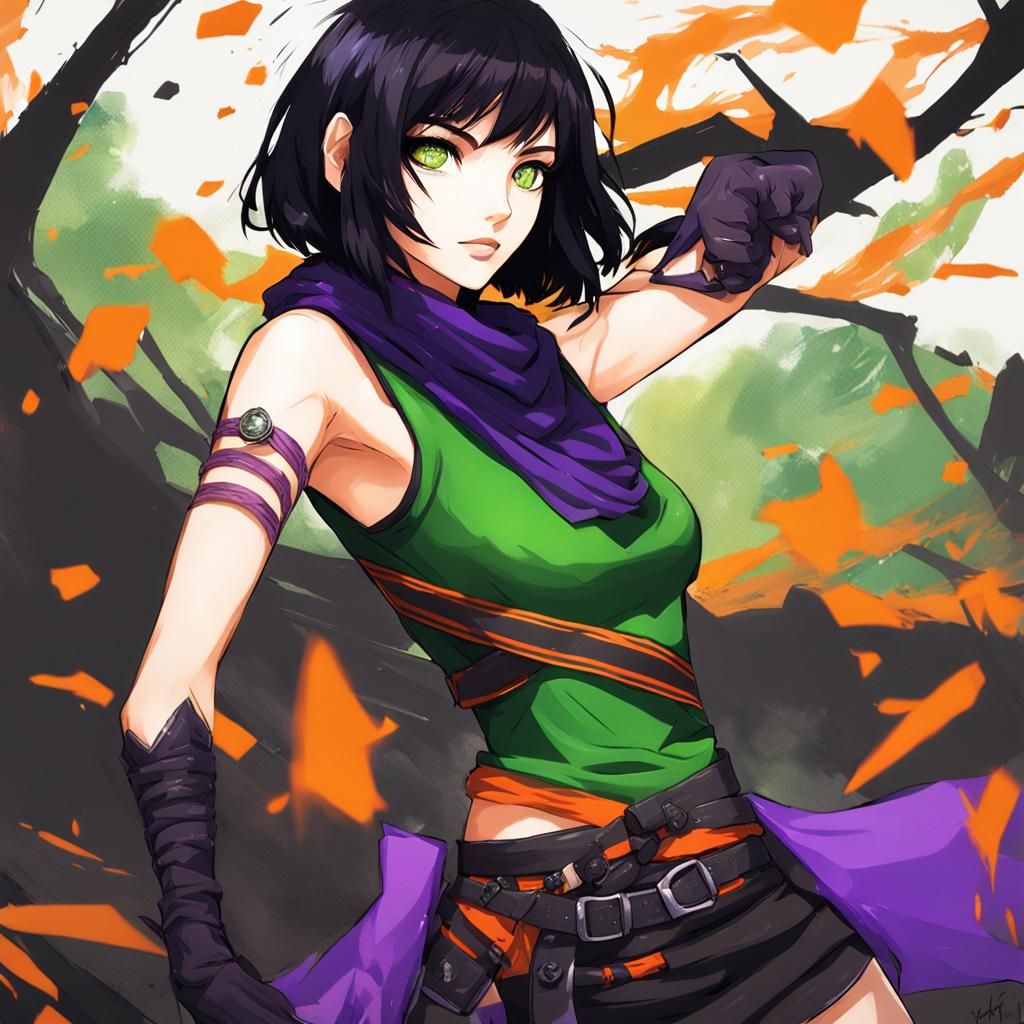 Anime Hunter with Green Eyes, Detailed Matte Painting