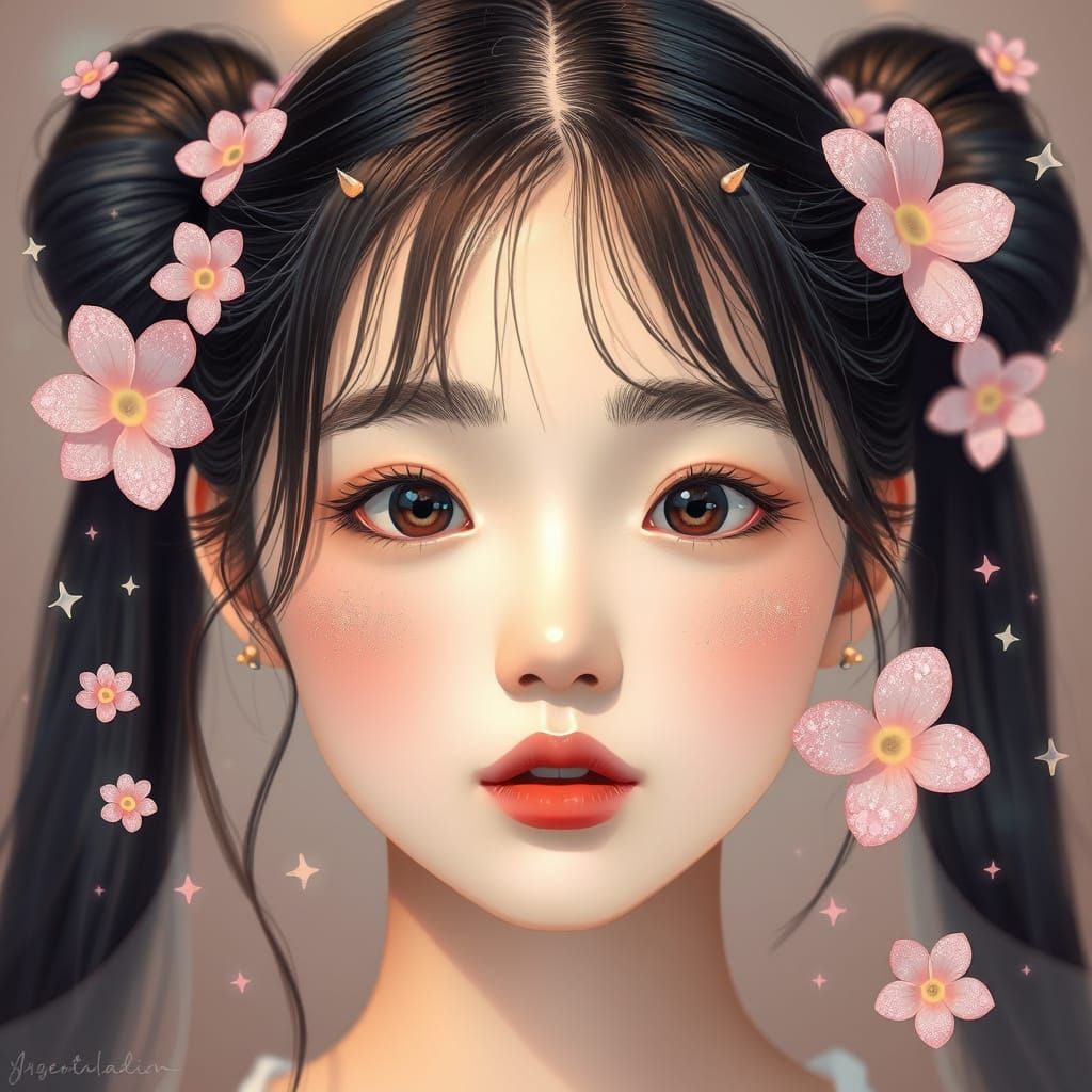 Dreamy K-Pop Portrait in Ethereal Style