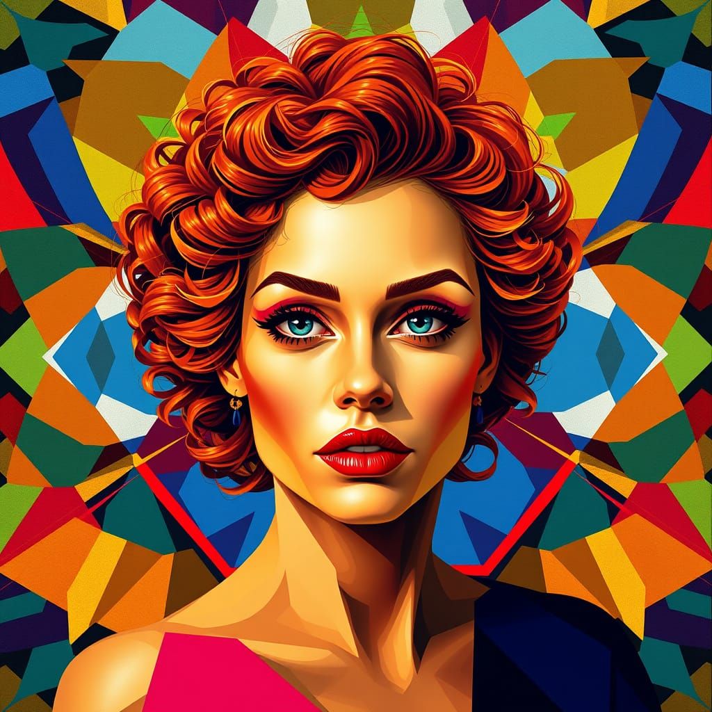 Ginger Woman in Vibrant Art Deco Cubism