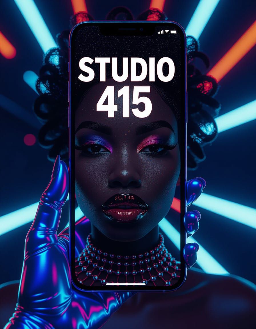 Afrofuturistic Woman in Mobile Phone Screen