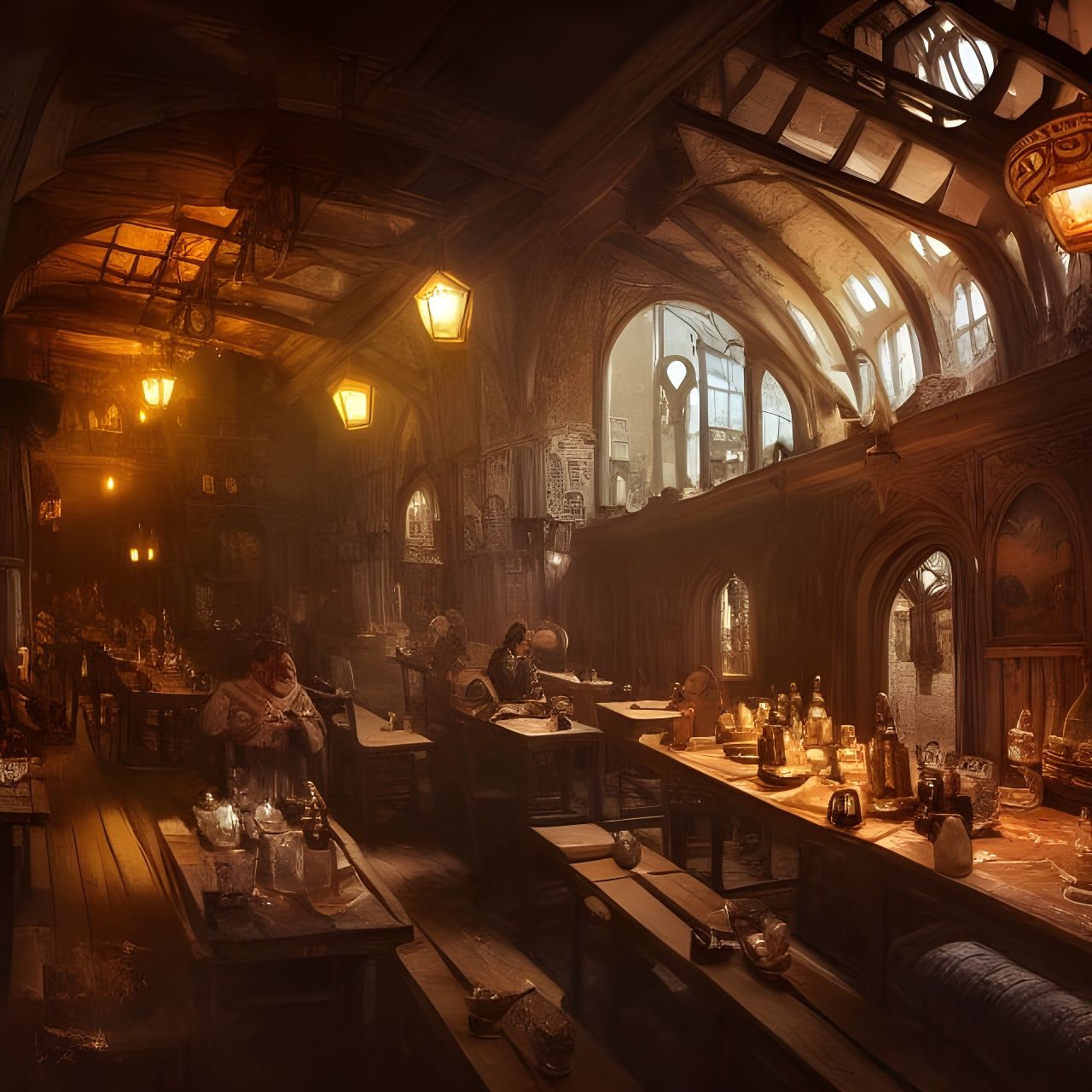 Lively Medieval Tavern Interior in Maximalist Style