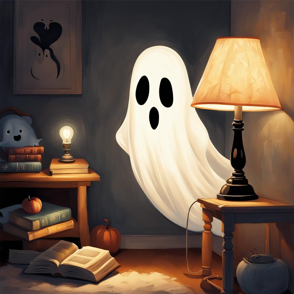 Ghost Lamp in Bedroom: Whimsical Matte Painting