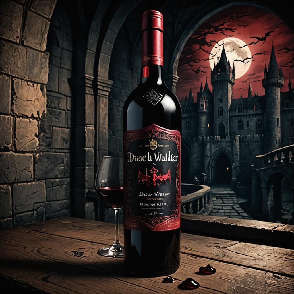 Gothic Wine Label Illustration in Dark Fantasy Art