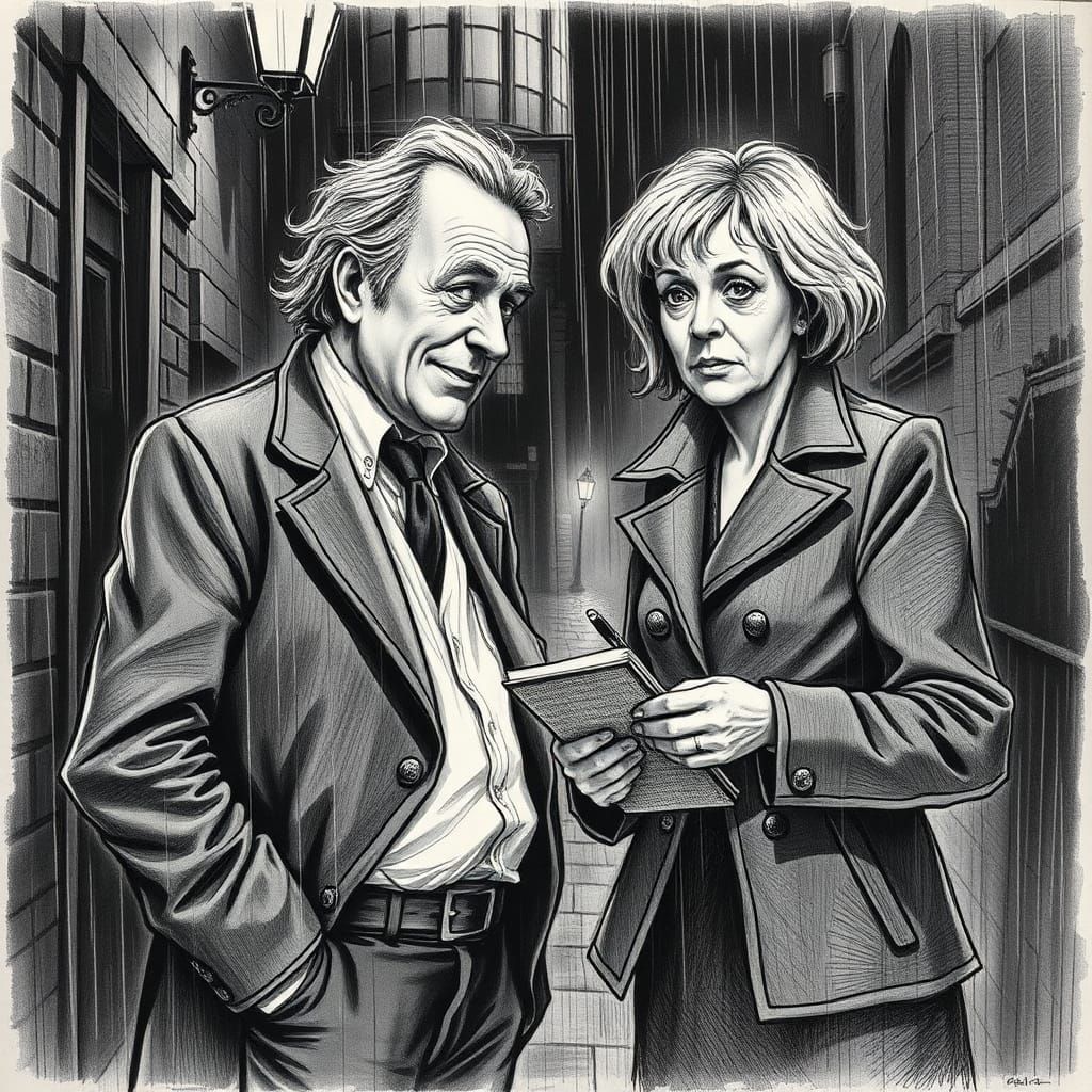 Whispered Secrets: Hyper-Detailed Charcoal Drawing