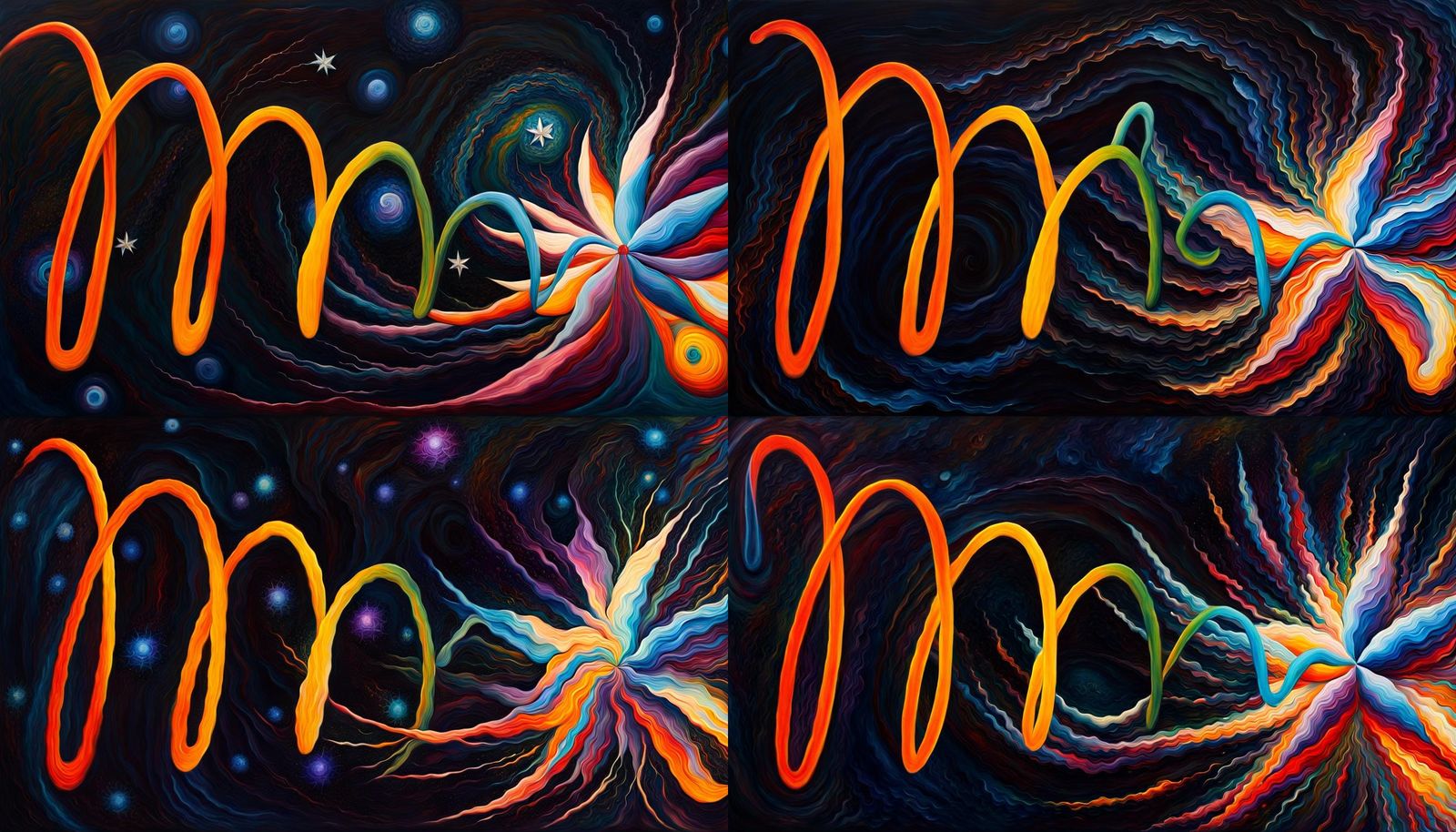 Vibrant Cosmic Star-Flower in Impasto Oil Painting