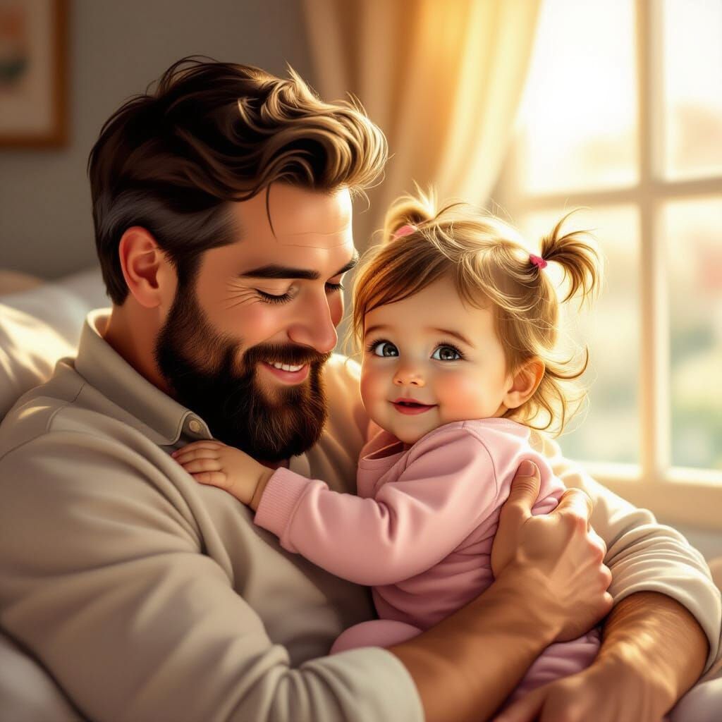 Heartwarming Scene of Baby Girl Hugging Father
