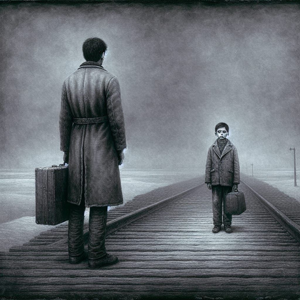 Monochrome Triptych of a Man Facing the Unknown