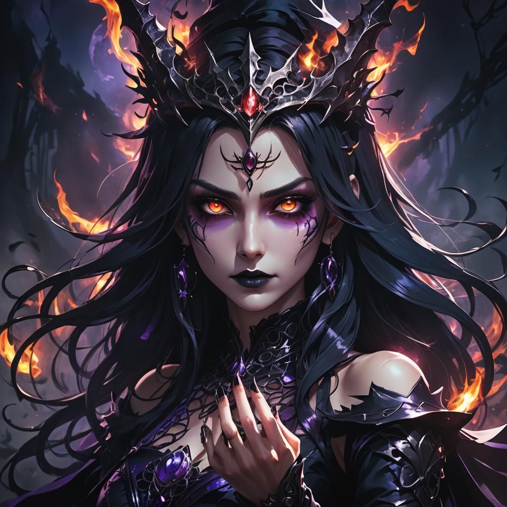 Dark Fantasy Anime: Evil Witch Enchantress Portrait