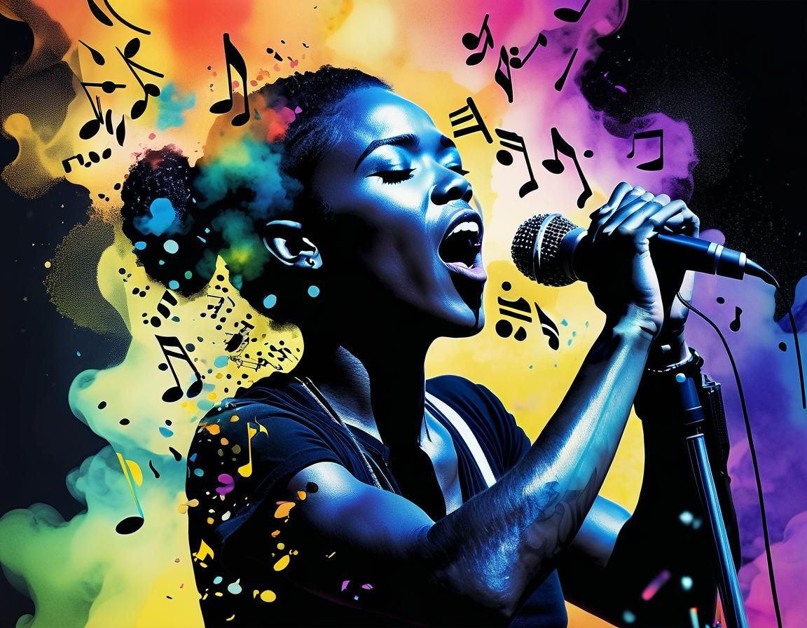 Boogie Singer Double Exposure Portrait in Watercolor Style