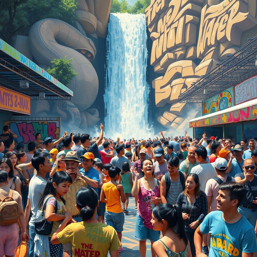 Joyful Water Festival Celebration with Graffiti Art