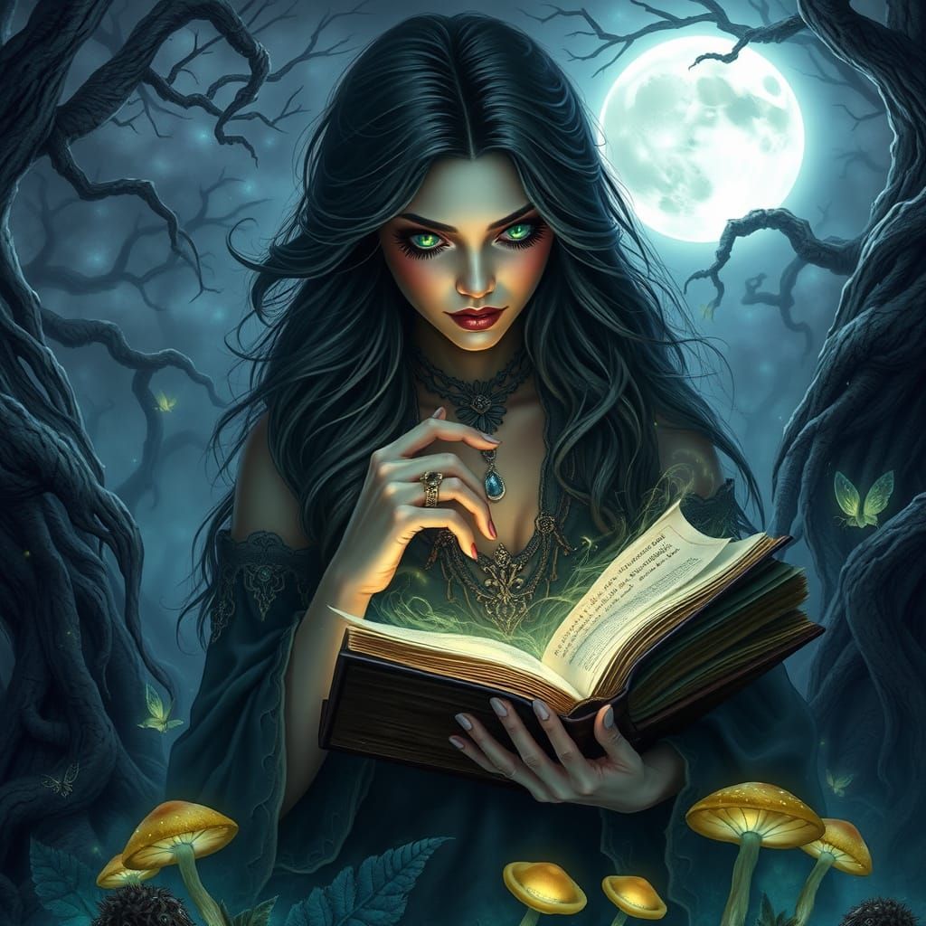 Enchanting, portrait of a beautiful witch with vibrant eyes ...