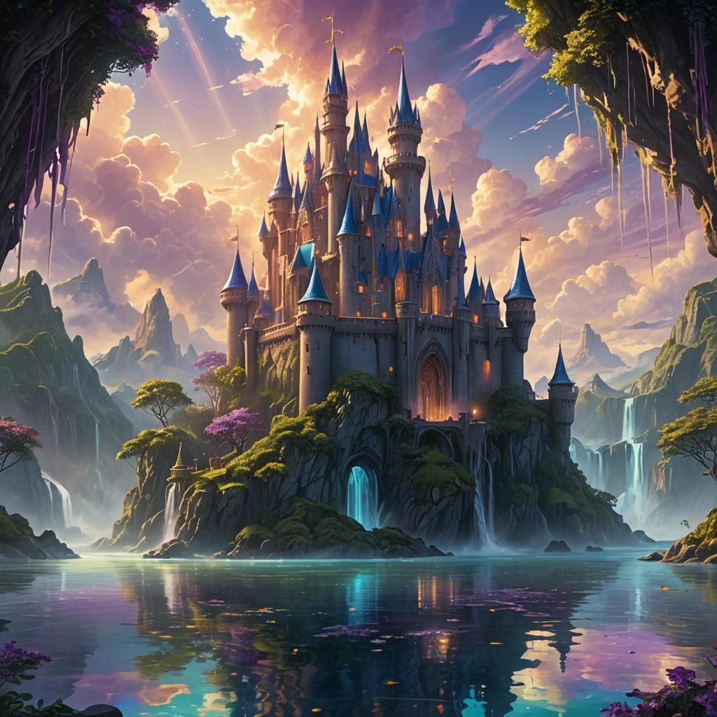 Magical Fantasy Castle on Island Concept Art