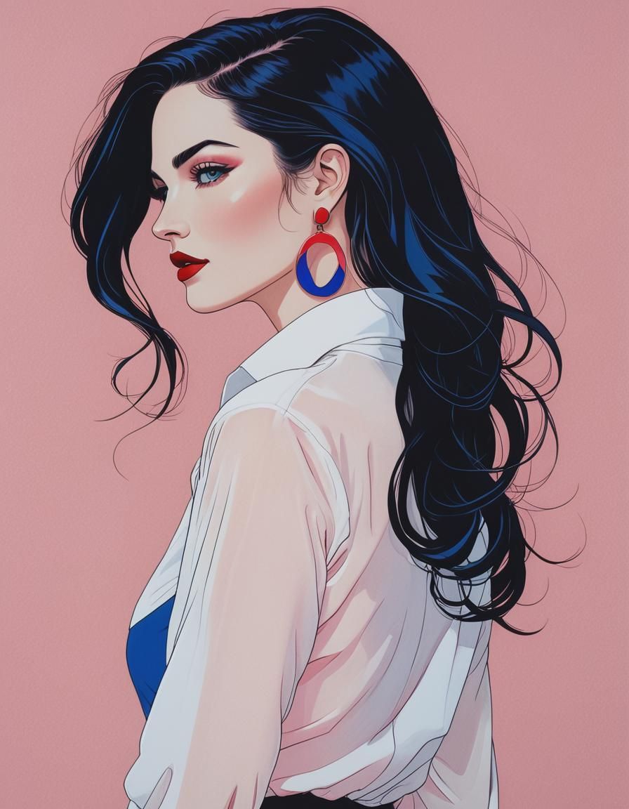 Elegant Woman Portrait in Retro Graphic Art Style