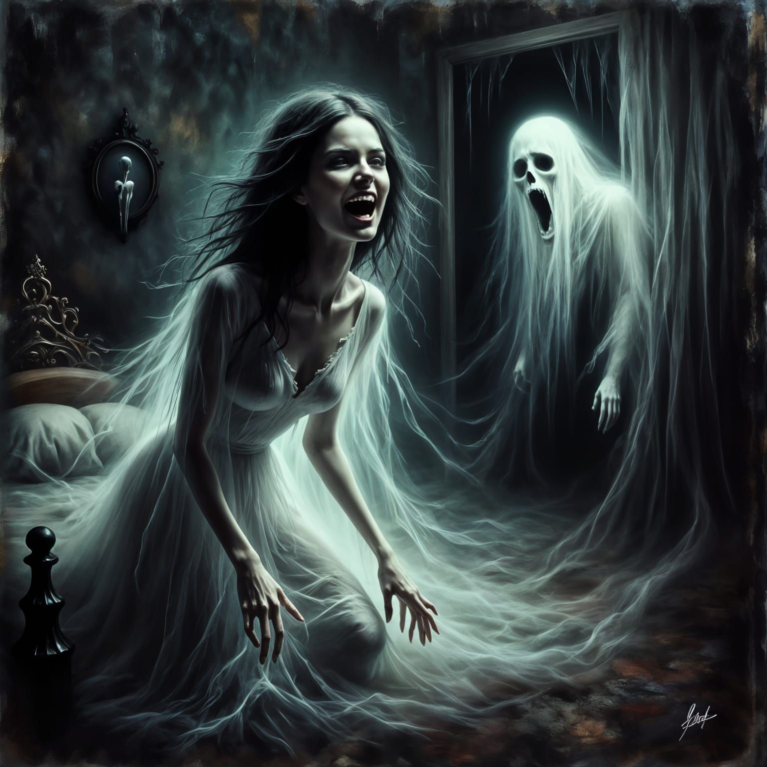 Woman Recoils in Horror at Male Ghost in Bedroom