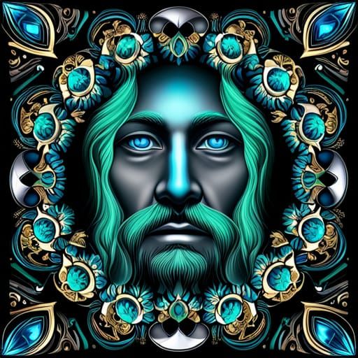 Jesus Christ with Gemstones and Optical Illusion