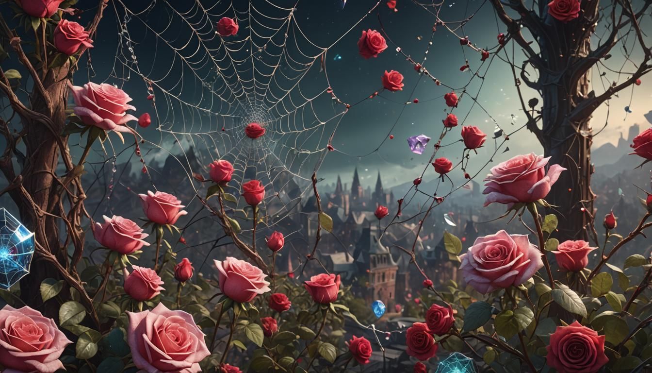 Sparkling Roses and Crystals in Detailed Matte Painting