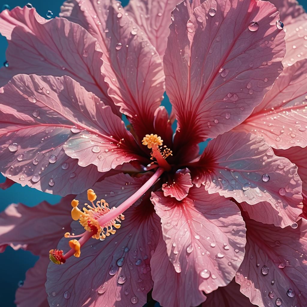 Macro Pink Hibiscus with Water Droplets