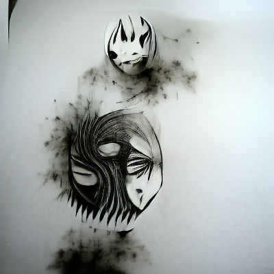 Eerie Ink Drawing: Mask Emerging from Abyss