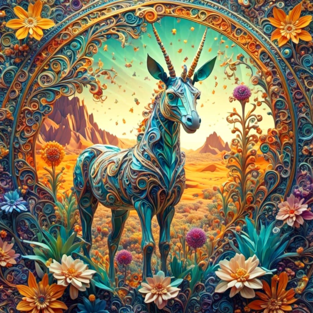 Arizona Unicorn Mantis in Stained Glass Fractal Art