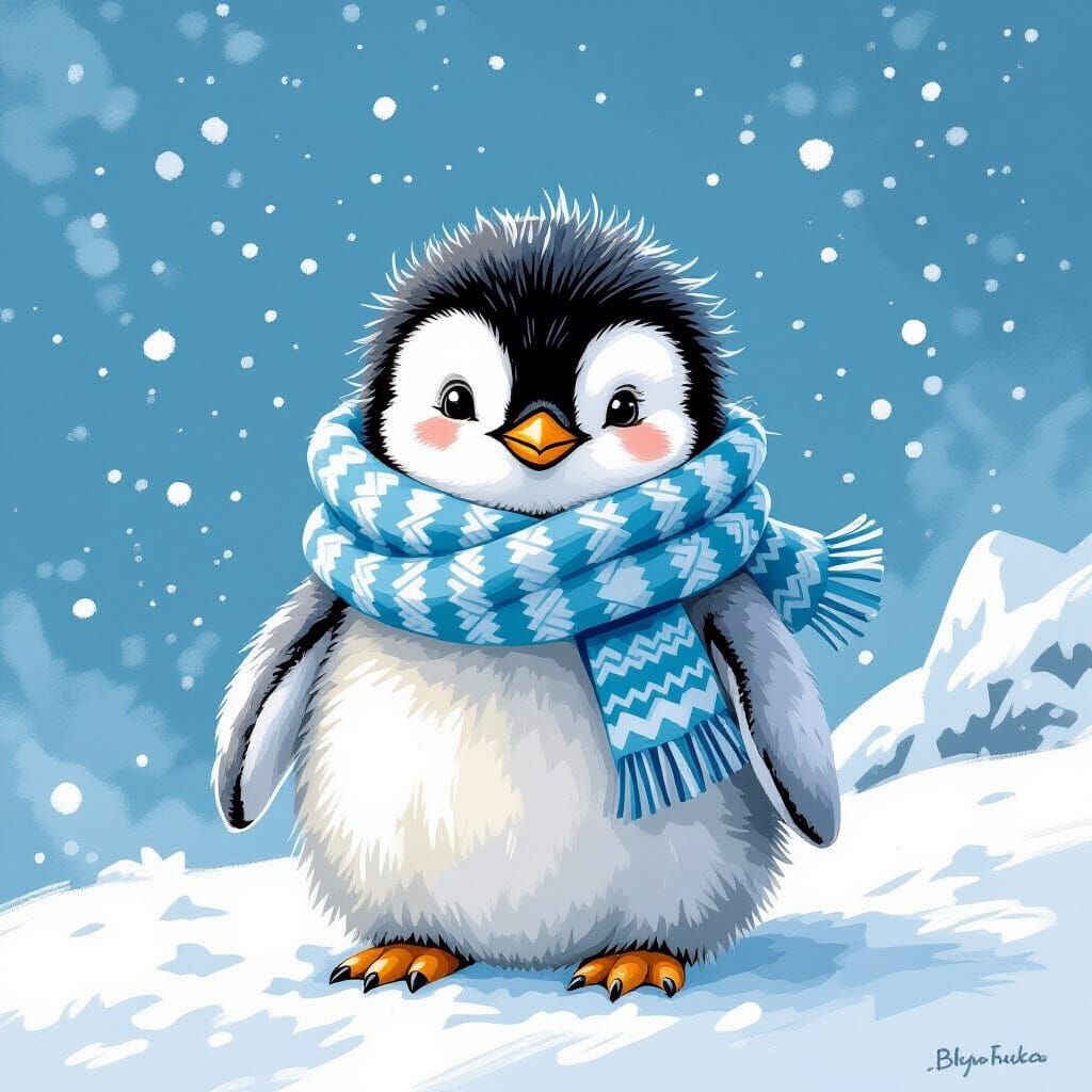 Adorable Baby Penguin in Beatrix Potter Style