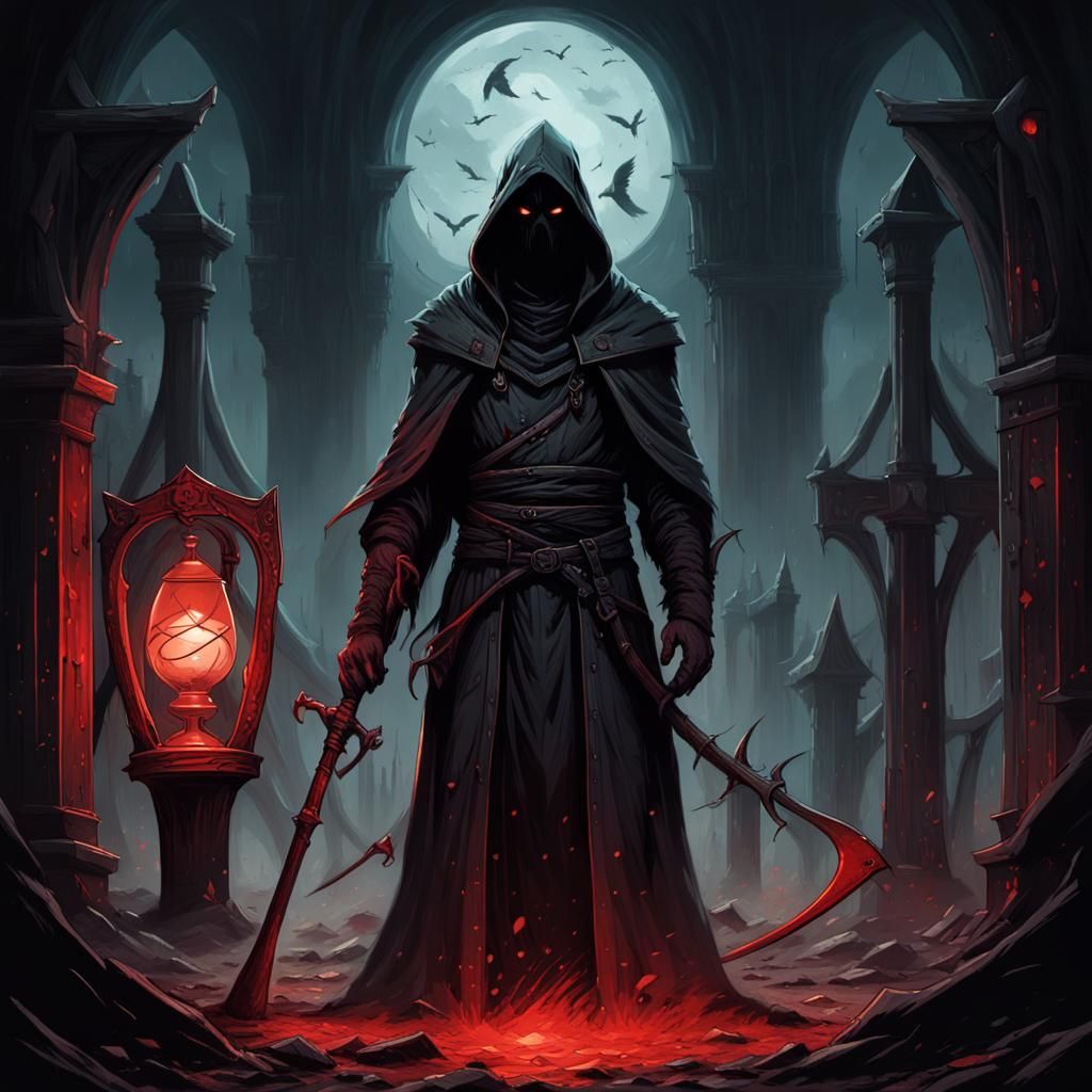 Dark Fantasy Portrait with Scythe and Hourglass