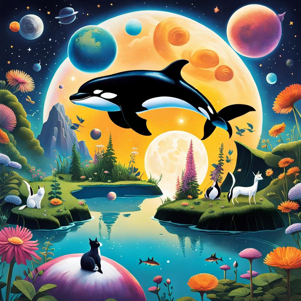 Floating Islands with Orcas and Unicorn