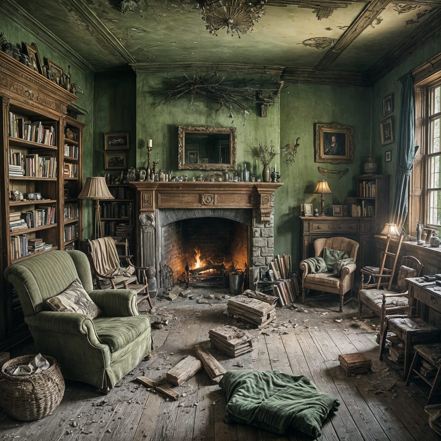 A spooky dusty living room