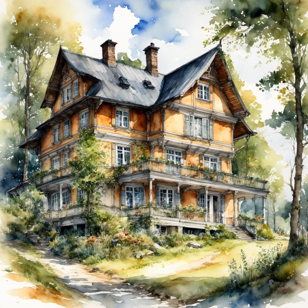 Swedish Faluröd House in Watercolor Style