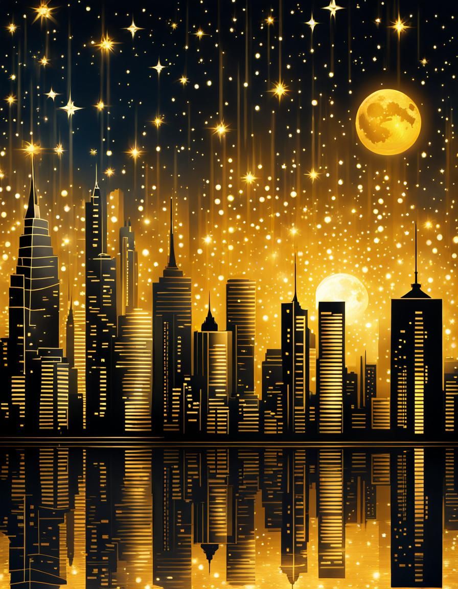 Shimmering Golden Cityscape at Night
