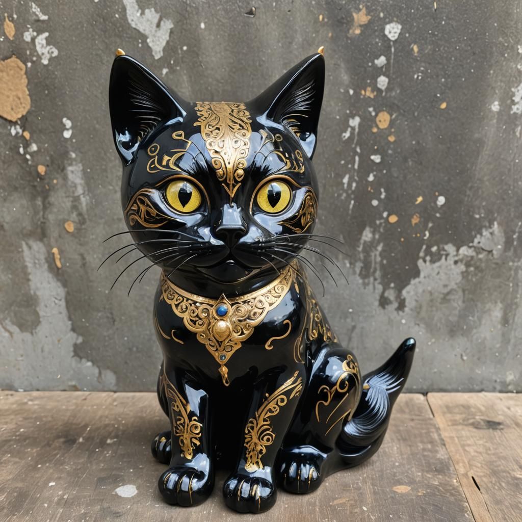 Ceramic Cat with Golden Inlay