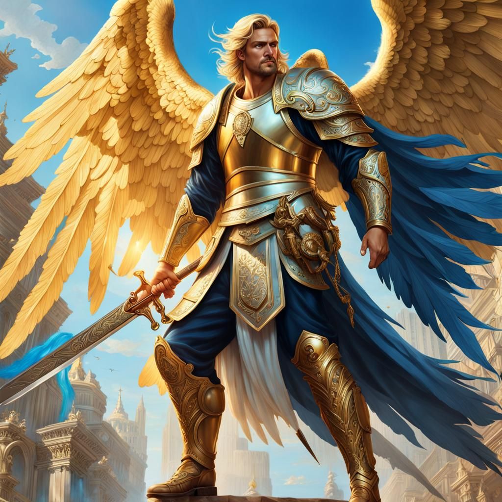 Archangel Michael with Golden Sword, Hyperrealistic Digital ...