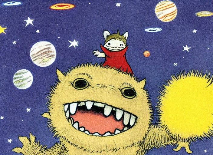 Adorable Monster Superhero in Space Illustration