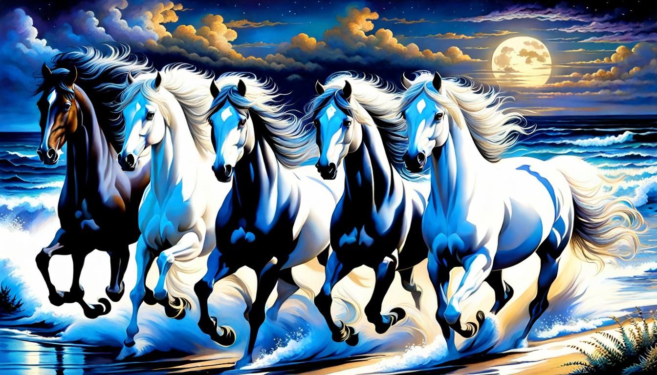Moonlit Stallions in Elegant Black and White