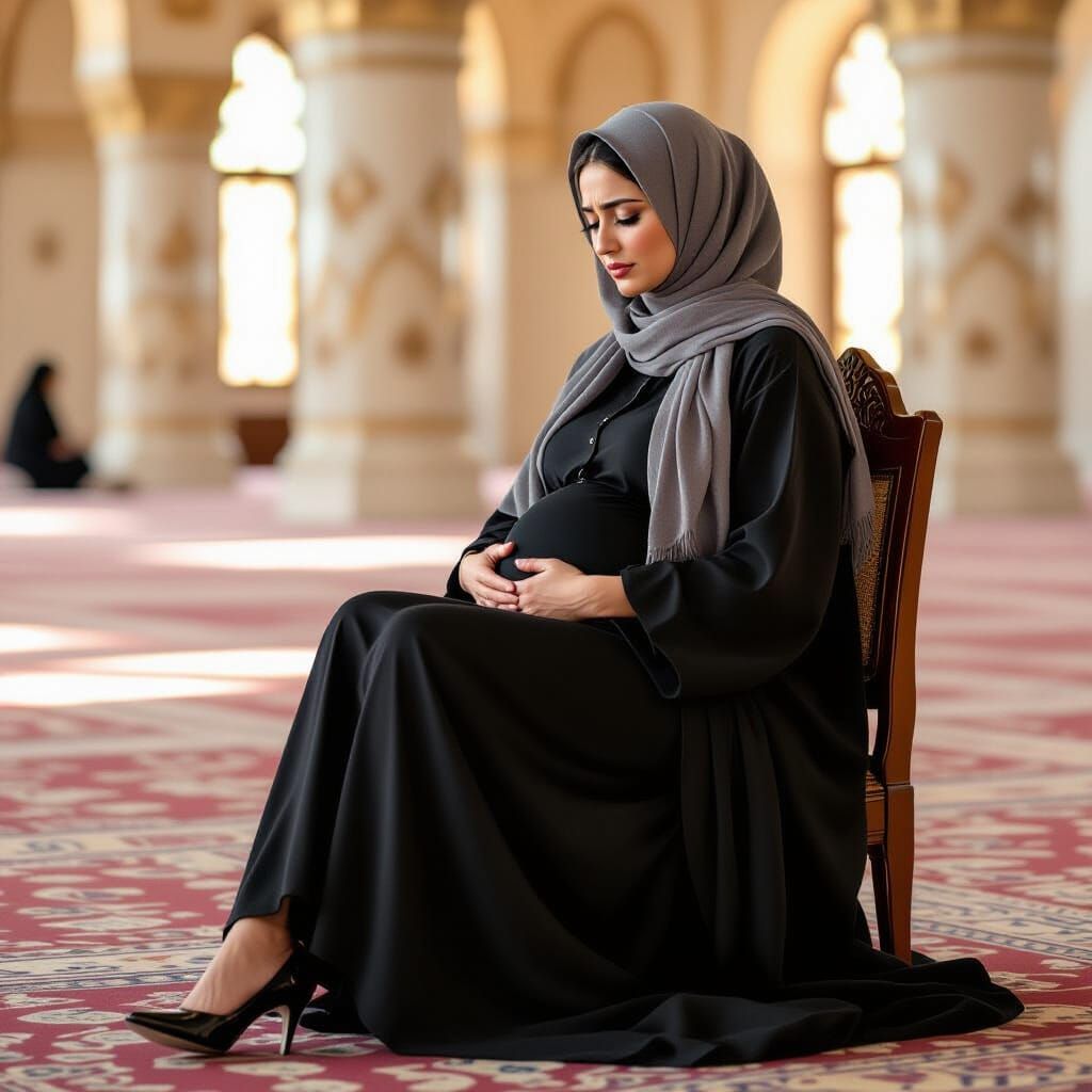 Pregnant Woman in Mosque: Vivid Portrait
