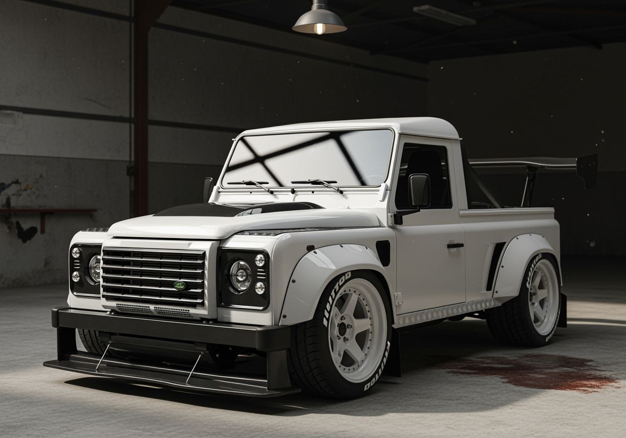 Modified Land Rover Defender in Gritty Garage, in Realism St...