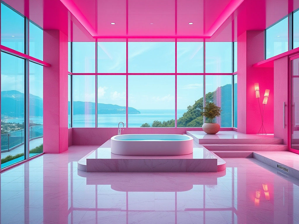 Luxurious Neon Pink and Teal Indoor Spa Design