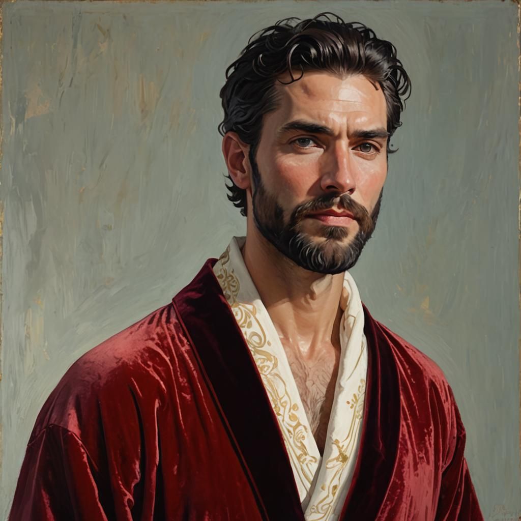 Expressionist Portrait of Man in Red Velvet Robe