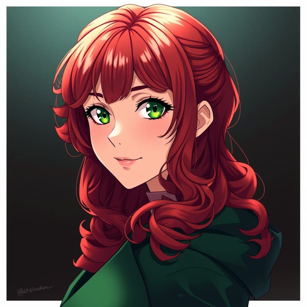 Enchanting Anime Heroine in Dark Green Coat